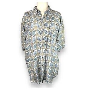 Silk Uomo Men's Hawaiian Button Up Shirt Tropical 100% Silk Short Sleeve Sz Lrg